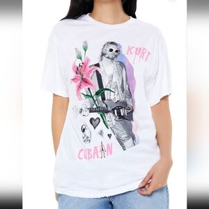 White Nirvana Graphic T-Shirt with Pink Accents